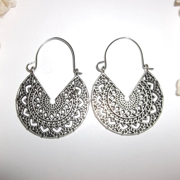 Silver Boho Hoop Earring Bohemian Style Woman Girl Fashion Jewelry Set Pair D217 - Picture 1 of 5